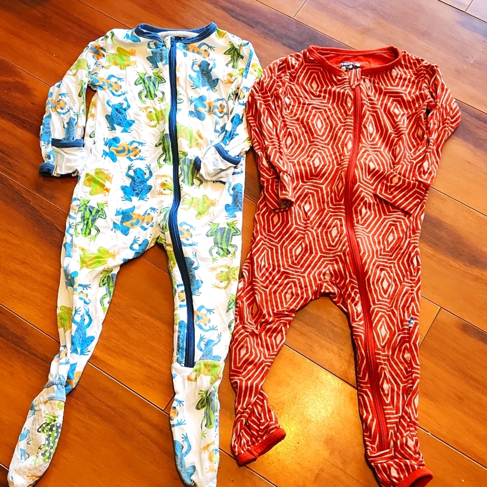 Kickee Pants 2 Pairs, Frog Pair 6-9 month size, Red pair 9-12 month size